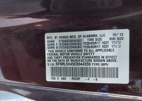 2014 Honda Odyssey Ex z USA, uszkodzony, nr VIN 5FNRL5H45EB044359